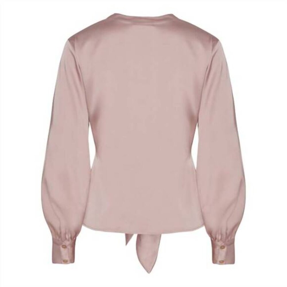 Karmamia Blair Satin Tie Front Blouse Blush Pink Long Sleeve Size S - Picture 3 of 3